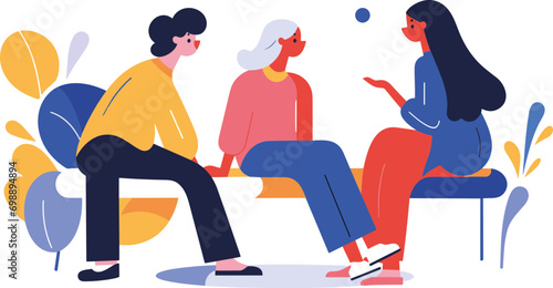 투명한 배경 위에 대화하는 남여 일러스트