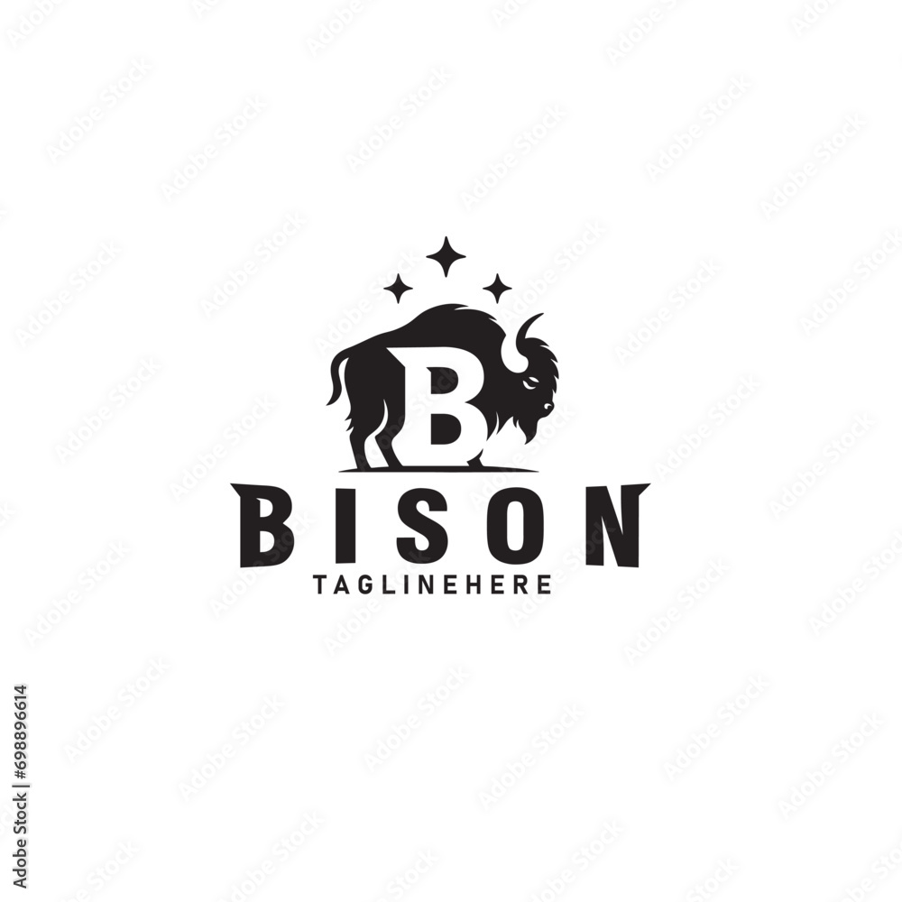 bison buffalo letter b logo design vector template