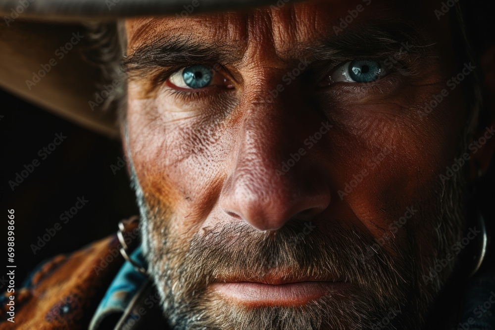Obraz premium Cowboy face portrait, skin details,