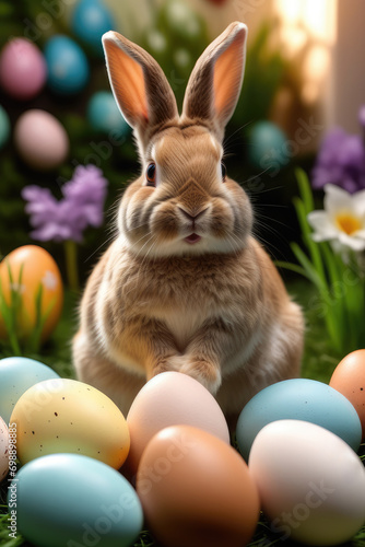 easter bunny and colored eggs, generated by artificial intelligence © normankrauss