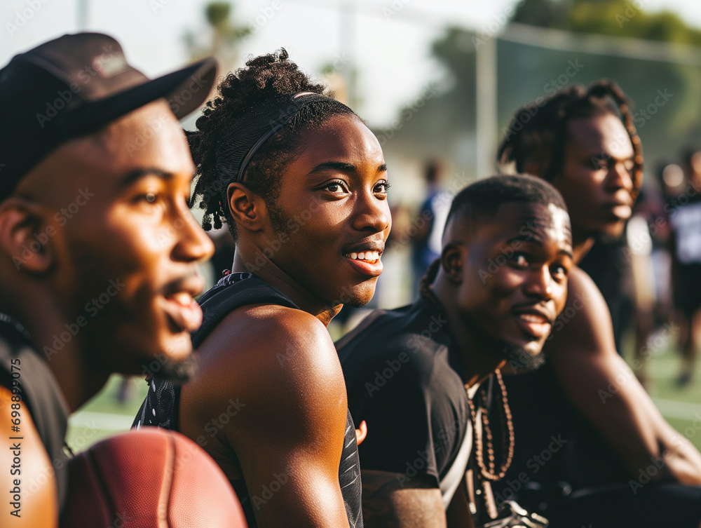 A Group Of Black Athletes At A Community Sports Event Emphasizing Physical Strength And Unity In Sports