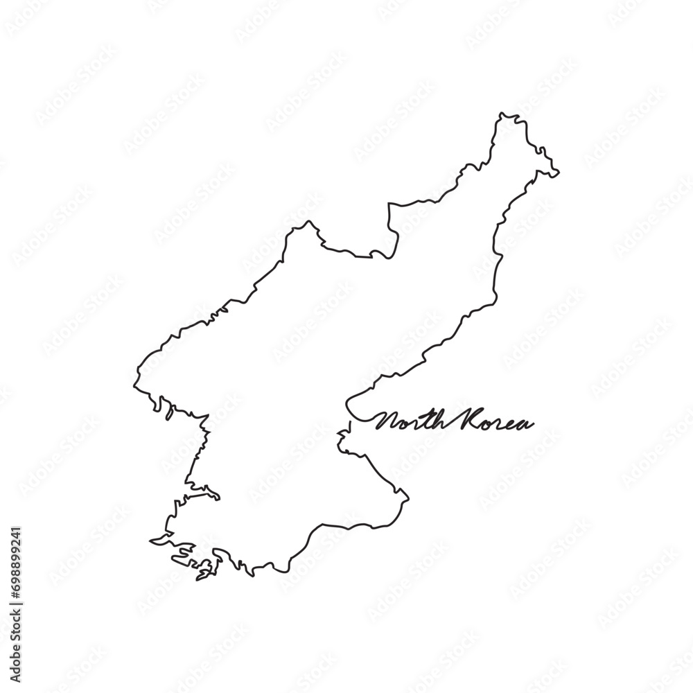 One continuous line drawing of country Map for North Korea vector illustration. Country map illustration simple linear style vector concept. Country territorial area and suitable for your asset design