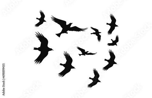 A flock of birds Silhouette isolated on a white background, Flying birds black Vector © GFX Expert Team