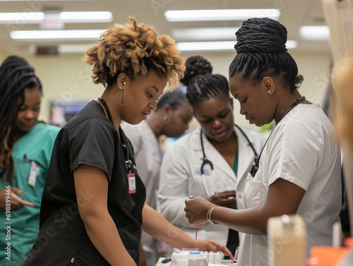 A Group Of Black Nurses Volunteering At A Health Fair Emphasizing Community Care And Wellness In The African-American Community