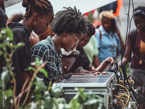 A Group Of Black Engineers Working On A Sustainable Energy Project Showcasing Innovation And Environmental Awareness photo