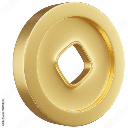 3d render of  chinese golden coin or gold ingot icon. photo