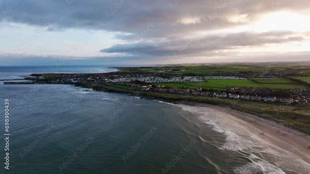 4K Slow Orbit of Seahouses harbour, United Kingdom at Sunset 4K Slow Orbit of Seahouses harbour, United Kingdom at Sunset