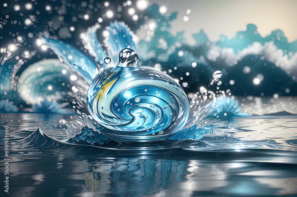 a blue and white swirl in the water