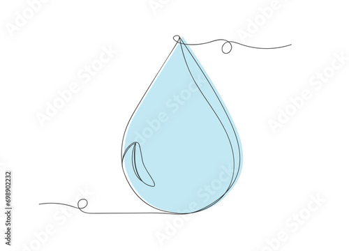 Continuous one line art liquid water droplet isolated vector illustration.
