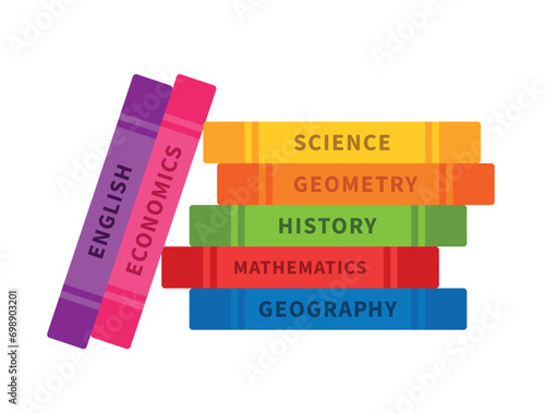 Stack of Subject Books for School Stationery Animated Cartoon Vector Illustration