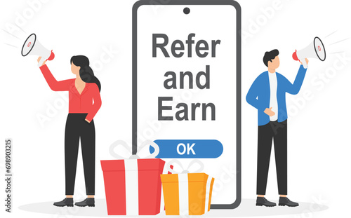 Refer and earn concepts. Business partnership strategy vector illustration
