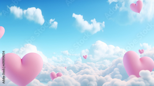 Heart shapes floating in the sky - Valentine's Day theme