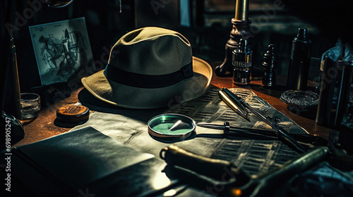 Sleuth's Arsenal: Detective Hat, Magnifying Glass, and Clue photo