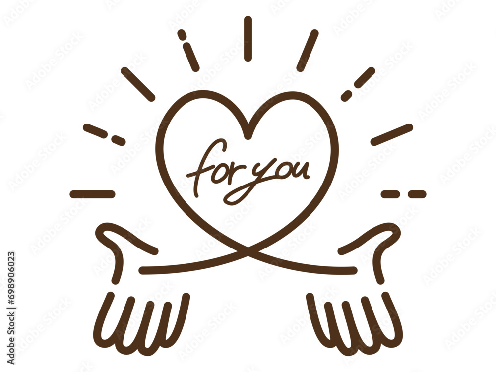 Obraz premium 輝くハートを送る手のイラスト