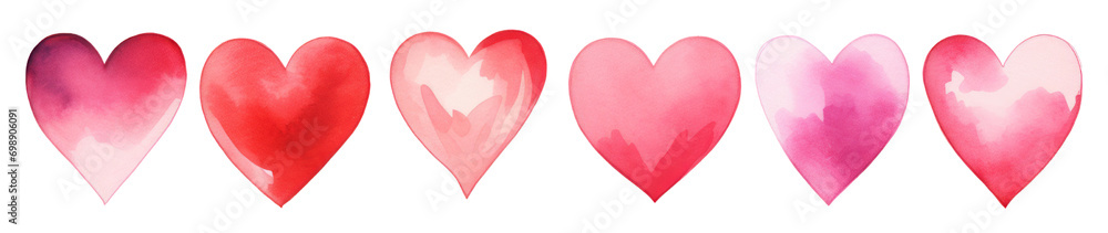 Collection Set of Red Pink Cute Heart shape Watercolor style, illustration, Passion, birthday, Love, Valentine, PNG, Transparent, isolate.