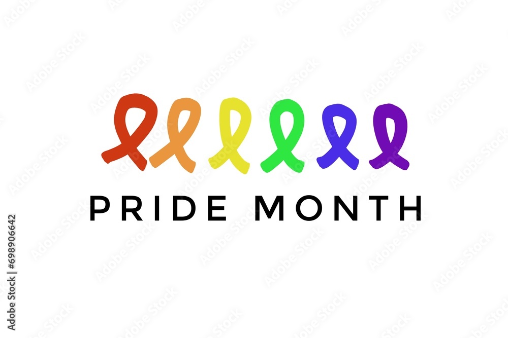 Pride Month. Rainbow colors ribbons. White background. Concept, symbol of LGBT community celebration around the world in June. Support human right. Greeting card. Pride Month. Rainbow colors ribbons. White background. Concept, symbol of LGBT community celebration around the world in June. Support human right. Greeting card.