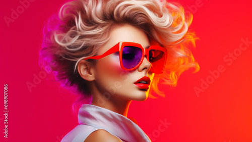 Portrait of a woman in a 1980s neon style