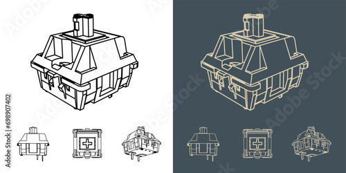 Switch keyboard Mechanical wireframe blueprint vector illustration