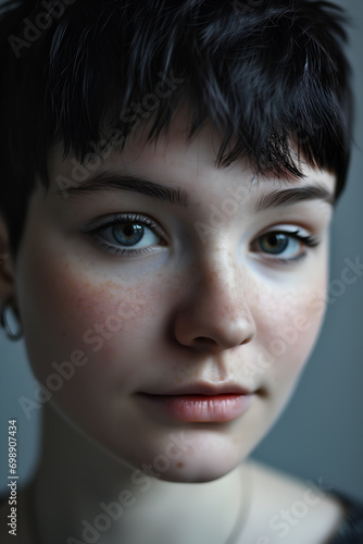 Close-up of Pixie Cut Hairstyle, young attractive model