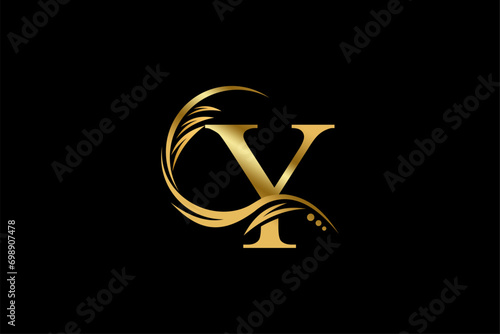 Gold letter Y logo design with beautiful leaf, flower and feather ornaments. initial letter Y. monogram Y flourish. suitable for logos for boutiques, businesses, companies, beauty, offices, spas, etc photo