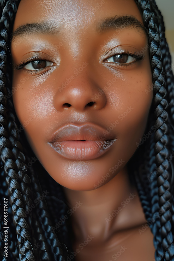 Close-up of Box Braids Hairstyle, young attractive model Close-up of Box Braids Hairstyle, young attractive model