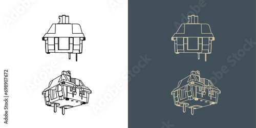 Switch keyboard Mechanical wireframe blueprint vector illustration