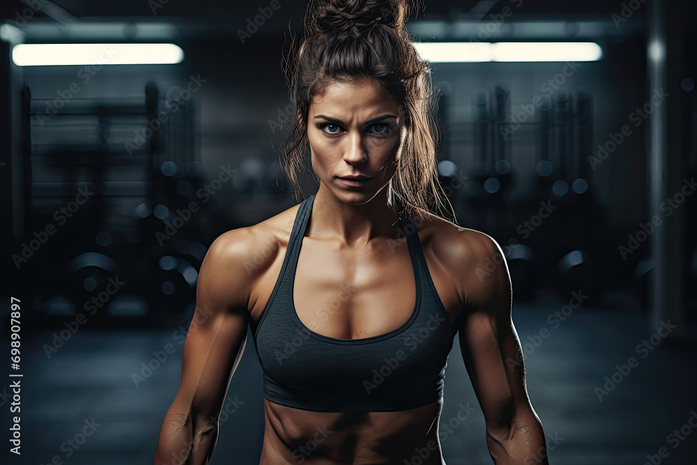 A determined woman in athletic gear A determined woman in athletic gear