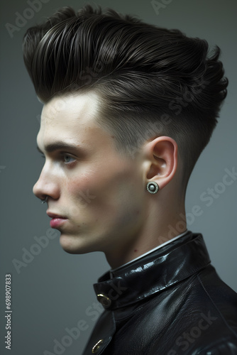 Close-up of Pompadour Hairstyle, young attractive model
