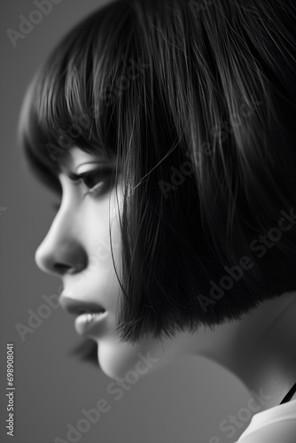 Close-up of Angular Bob Hairstyle, young attractive model