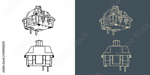 Switch Mechanical keyboard wireframe blueprint vector illustration