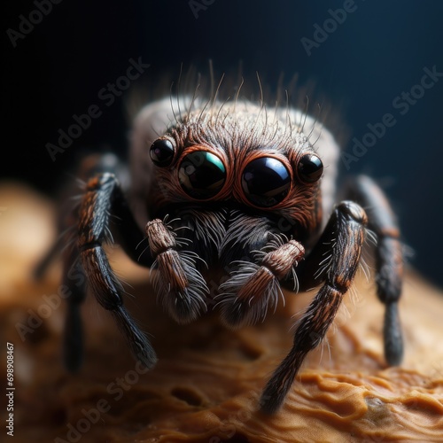 A close-up of a cute jumping spider. Generative AI.