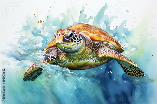 big sea turtle water color painting 