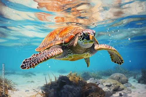 big sea turtle water color painting 