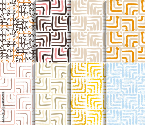 geometric textured brush vector seamless pattern set 