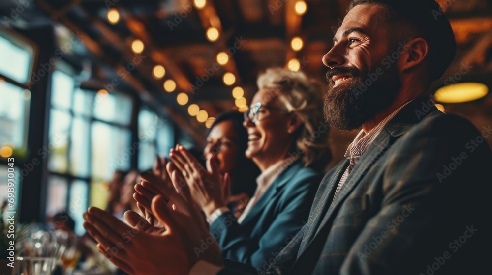 Group of happy businessmen clapping in the office