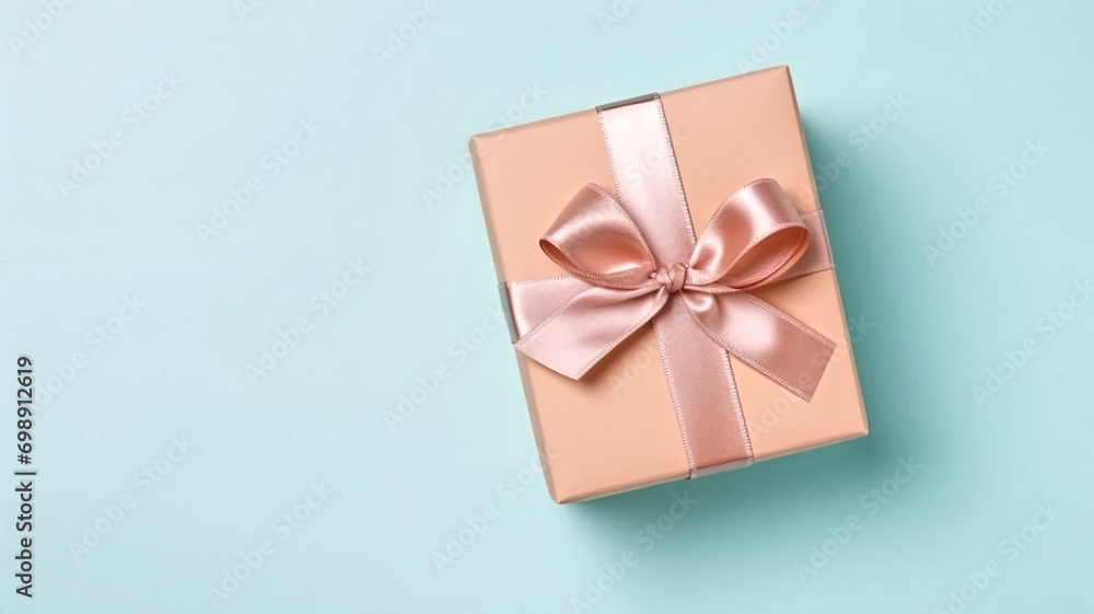 Top view of pastel colours gift box with ribbon on bright pastel background. Top view of pastel colours gift box with ribbon on bright pastel background.