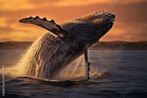 Jumping humpback whale over water   © Bilal