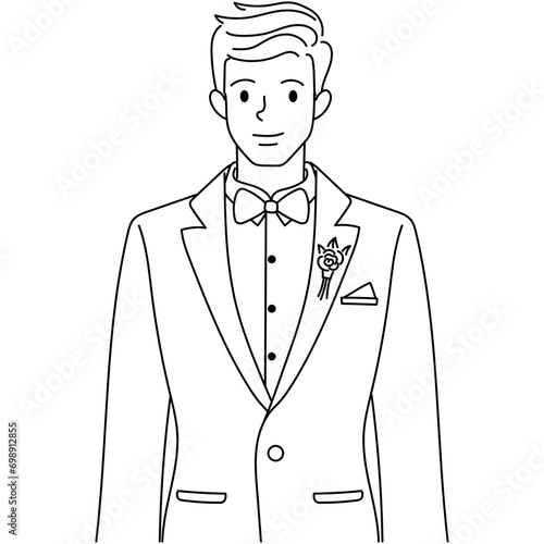 hand drawn handsome outline groom character