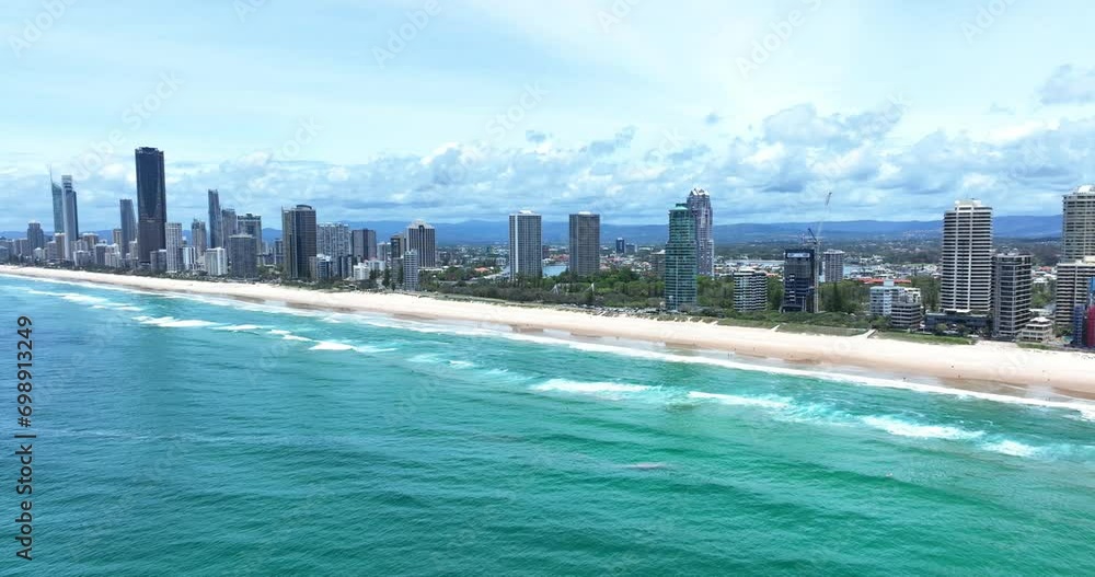 One of the worlds most popular holiday destinations at Surfers Paradise, Gold Coast, Queensland Australia, grand luxury high-rise accommodation, drone views One of the worlds most popular holiday destinations at Surfers Paradise, Gold Coast, Queensland Australia, grand luxury high-rise accommodation, drone views