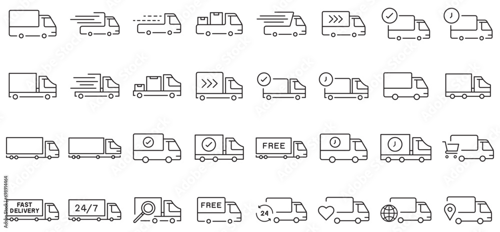 Simple Set of Truck Delivery Related Vector Line Icons.Express Shipping, Supply and more,Сollection of simple linear icons of different delivery,delivery symbol, Editable Stroke eps 10 vector Simple Set of Truck Delivery Related Vector Line Icons.Express Shipping, Supply and more,Сollection of simple linear icons of different delivery,delivery symbol, Editable Stroke eps 10 vector