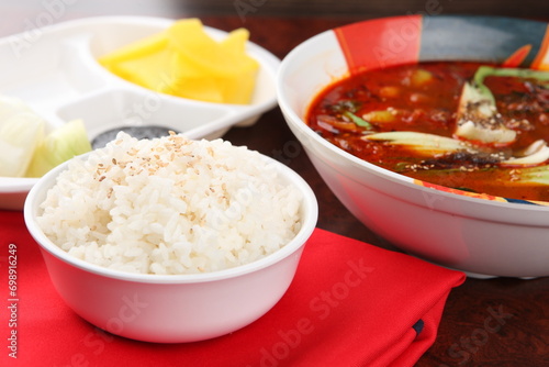 Jjambbong and rice