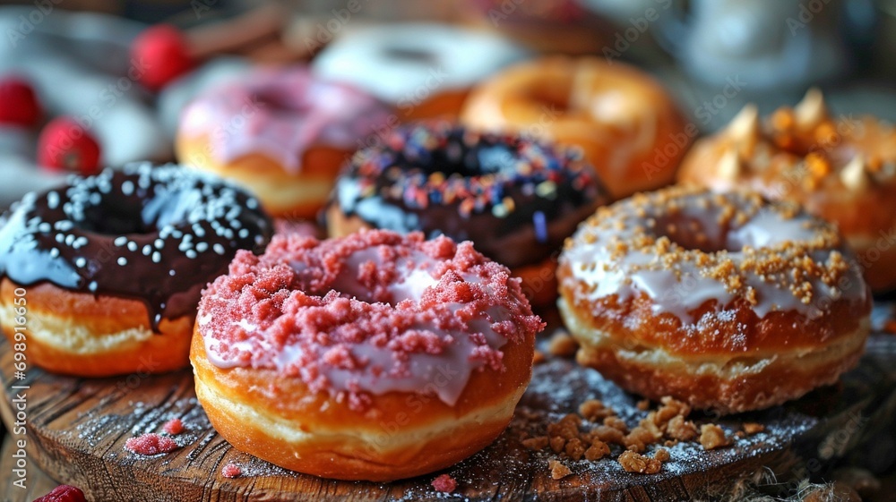 Variety of doughnuts on a white.