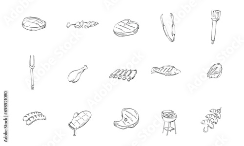 barbeque equipment handdrawn collection