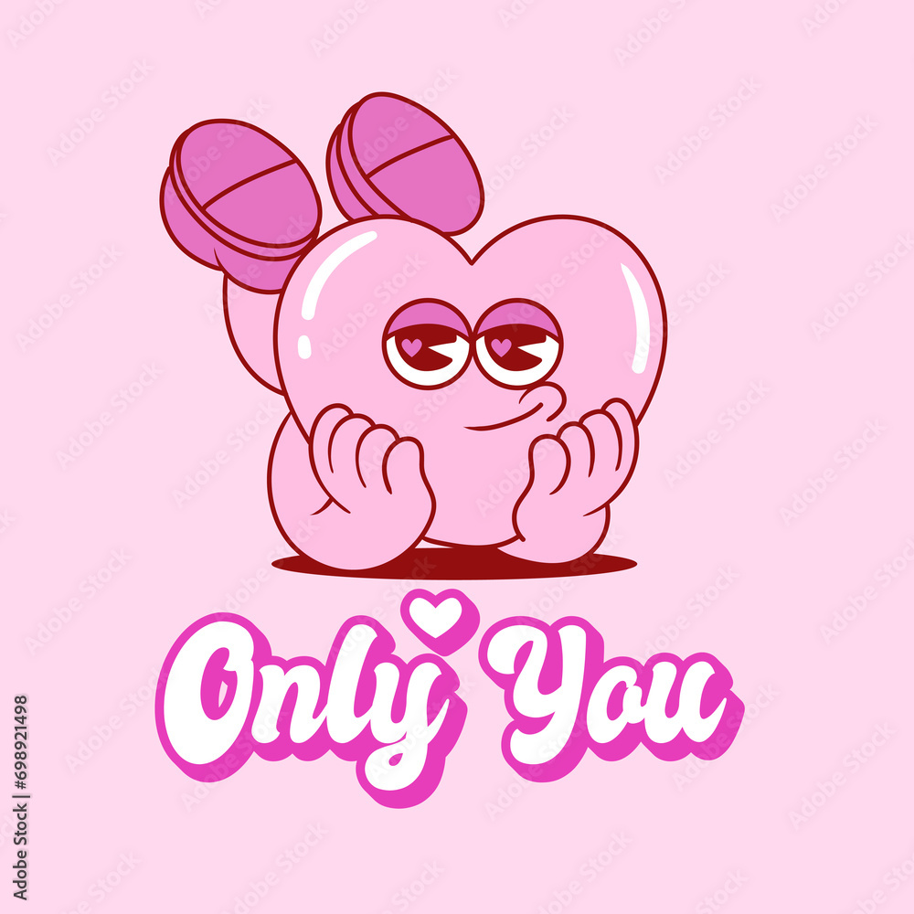 pink cute heart cartoon character for valentines day