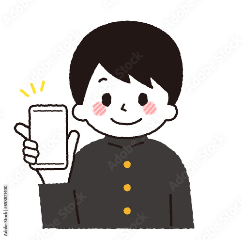スマホを操作する学生のイラスト。