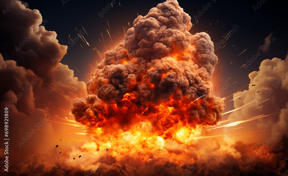 Fototapeta premium Bomb explosion with fire flames and smoke