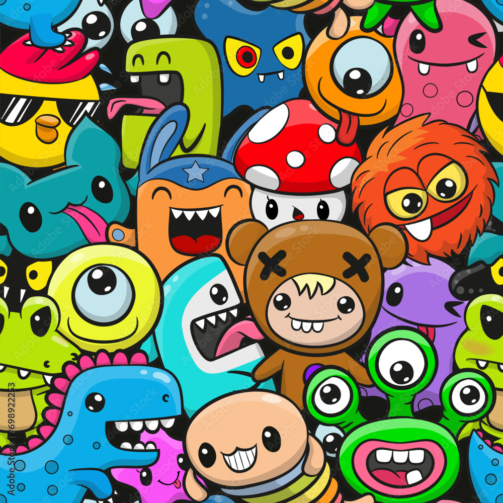 Seamless Pattern with cartoon monsters Seamless Pattern with cartoon monsters