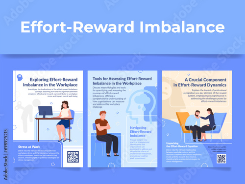 Effort reward imbalance sad business people at workplace poster design template set vector