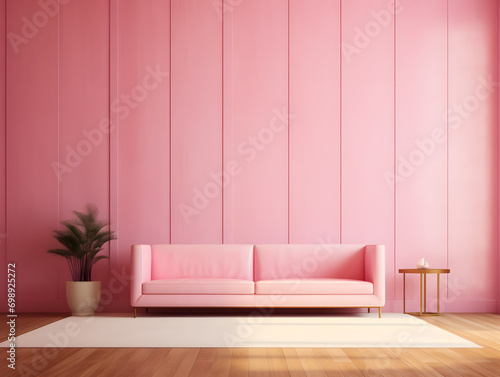 Pink sofa in modern living room. 3d render. Interior design for mockup