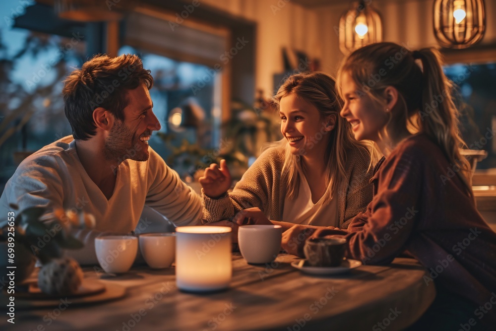 A family enjoying a warm beverage together A family enjoying a warm beverage together